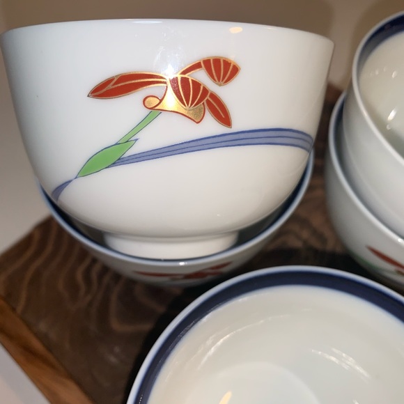Kitchen Set Of 5 Blue Rimmed Japanese Bone China Tea Cups Poshmark